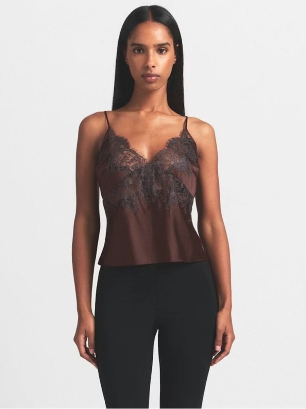Skims Lace Silk Cami in Espresso Contrast Size S